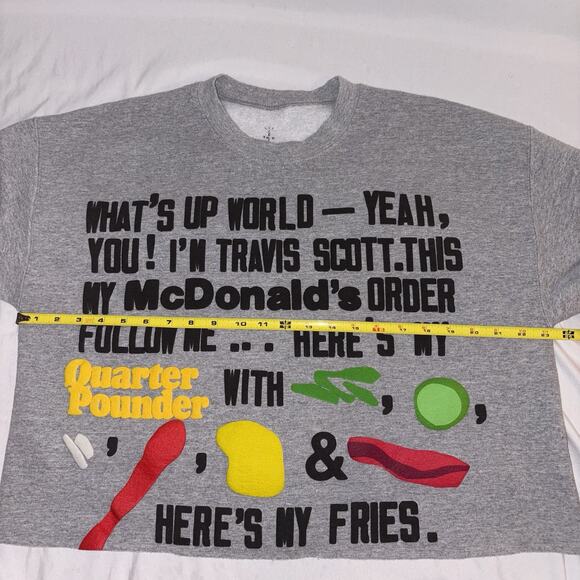Travis Scott x CPFM xMcDonald’s Gray Crewneck Sweatshirt Sz Med Cropped RARE EUC - Picture 6 of 7